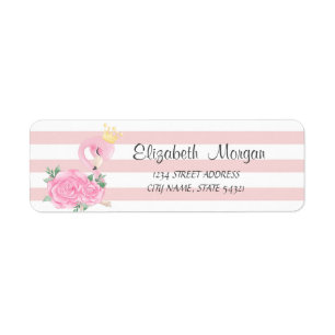 Cute Baby Flamingo ,Stripes Address Label