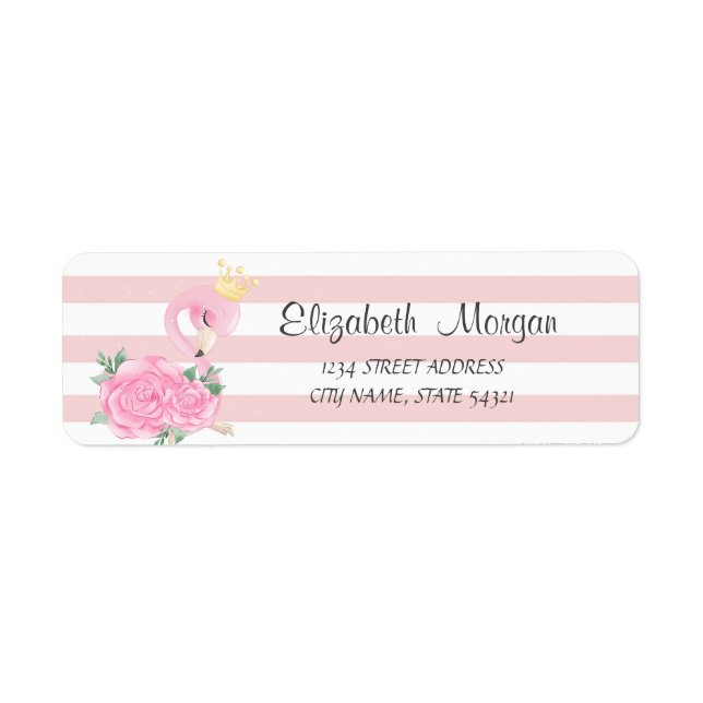 Cute Baby Flamingo ,Stripes Address Label (Front)