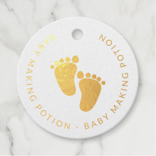 Cute Baby Footprints Blue Baby Making Potion Foil Favor Tags