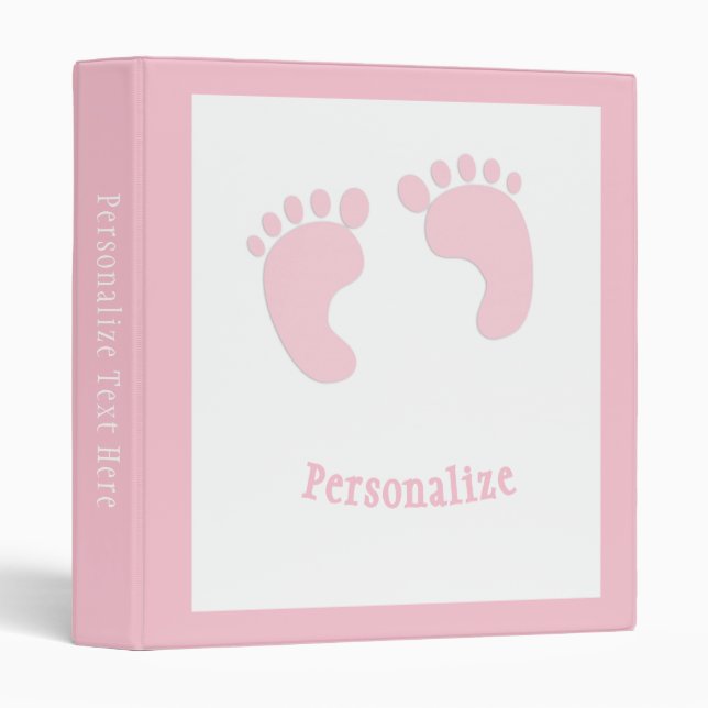 Cute Baby Footprints Infant Girl Pink Tiny Feet 3 Ring Binder (Front/Spine)
