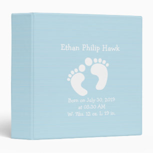 Cute Baby Footprints Personalized Birth Record Binder