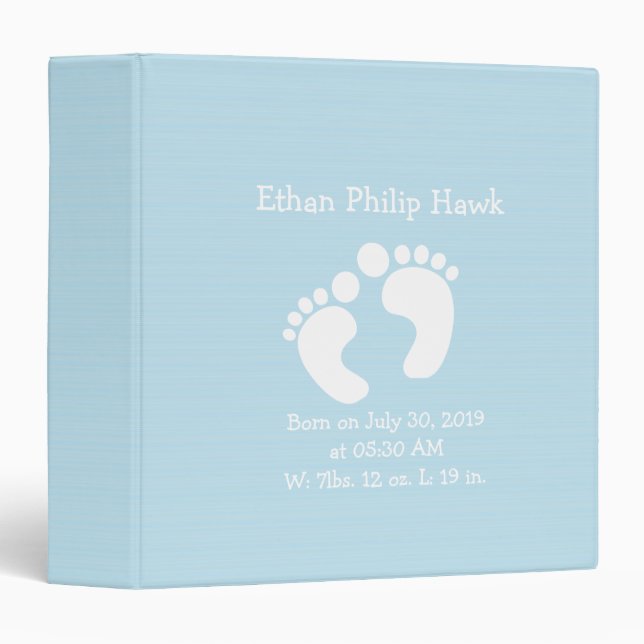 Cute Baby Footprints Personalized Birth Record Binder (Front/Spine)