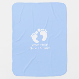 Cute Baby Footprints Personalized Name Birth Date Baby Blanket