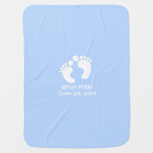 Cute Baby Footprints Personalized Name Birth Date Blanket