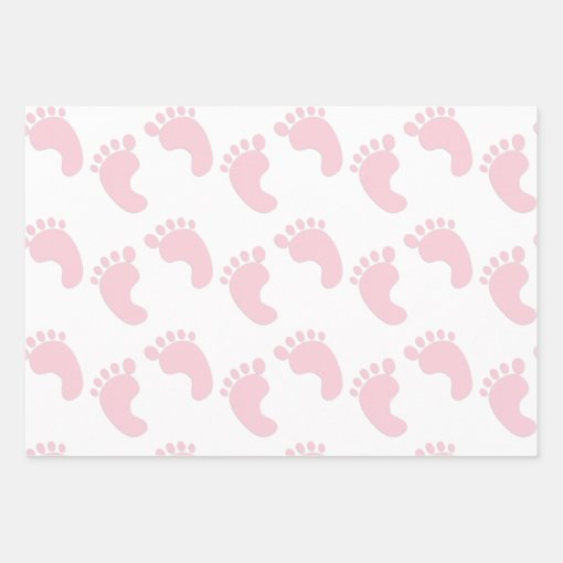 Cute Baby Footprints Pink Girl Theme Wrapping Paper Sheets | Zazzle