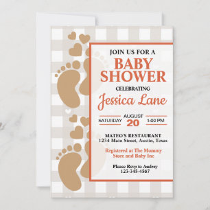 Cute Baby Footprints with Hearts Shower Invitation