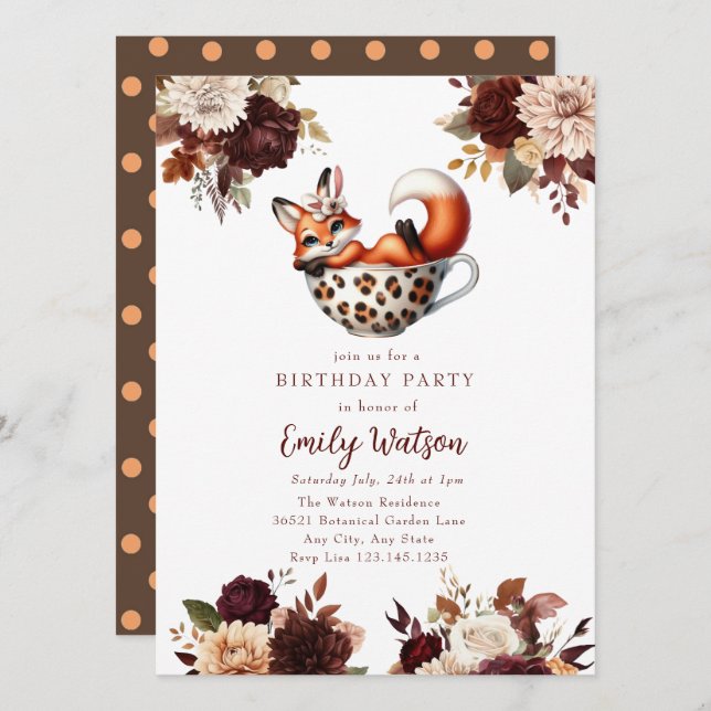 Cute Baby Fox | Birthday Tea Party Invitation (Front/Back)