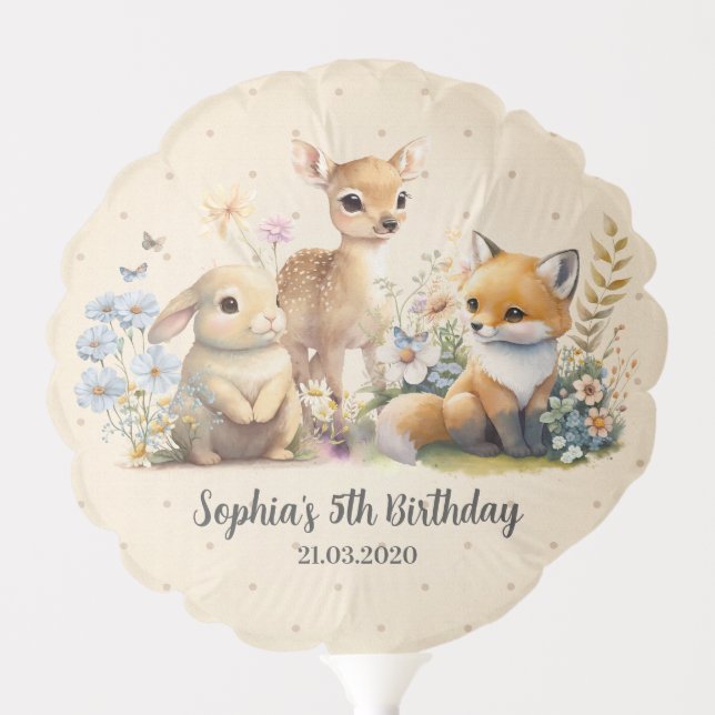 Cute Baby Fox Bunny Deer Easter Woodland Birthday  Balloon (Front)