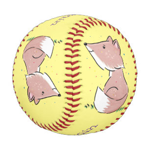 Cute baby fox cartoon illustration baseball