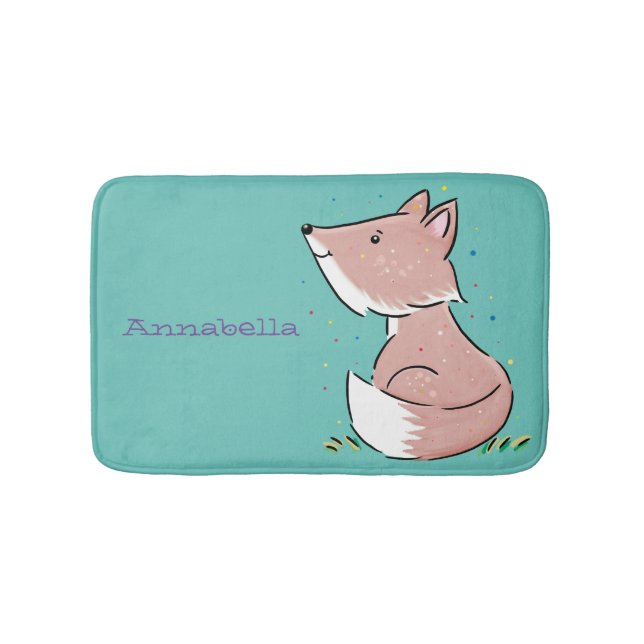 Cute baby fox cartoon illustration bath mat (Front)