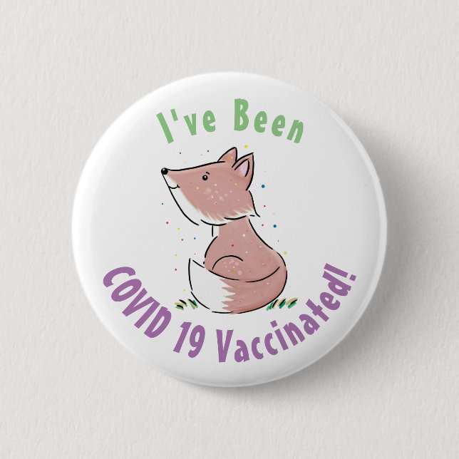 Cute baby fox cartoon illustration button (Front)