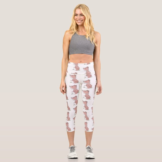 Cute baby fox cartoon illustration capri leggings (Front)