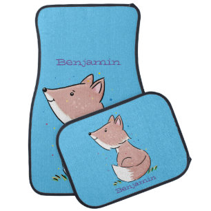 Cute baby fox cartoon illustration  car floor mat