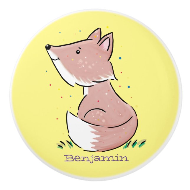 Cute baby fox cartoon illustration ceramic knob (Front)