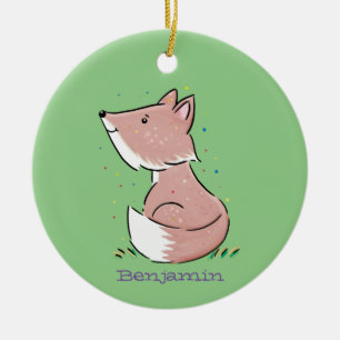 Cute baby fox cartoon illustration ceramic ornament
