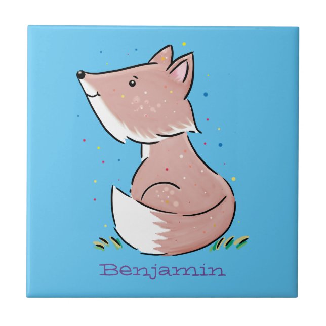 Cute baby fox cartoon illustration ceramic tile (Front)