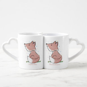 Cute baby fox cartoon illustration coffee mug set