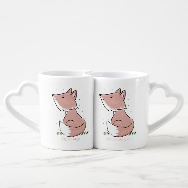 Cute baby fox cartoon illustration coffee mug set (Back Nesting)