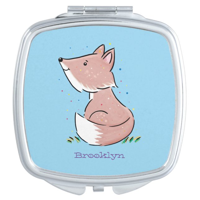 Cute baby fox cartoon illustration compact mirror (Front)