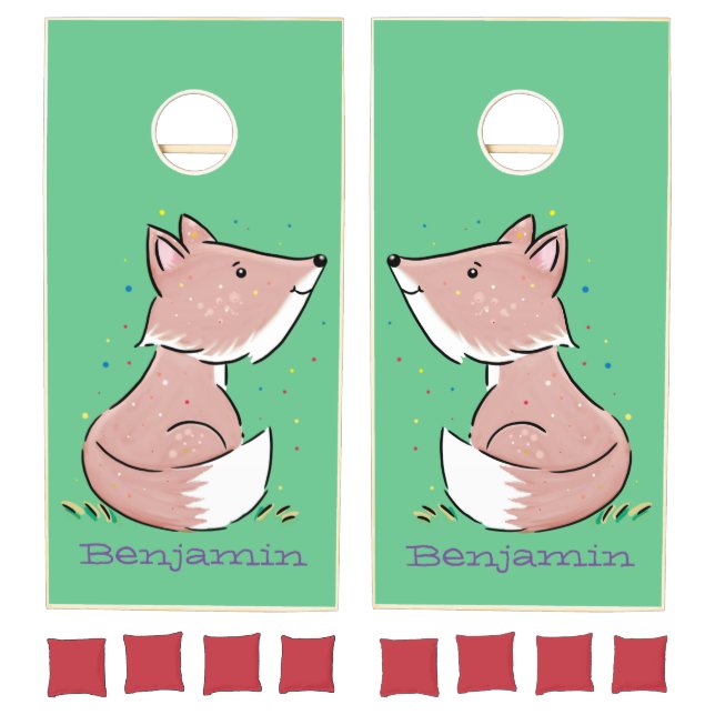 Cute baby fox cartoon illustration cornhole set (Set)