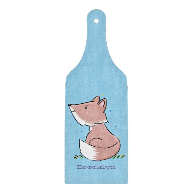 Cute baby fox cartoon illustration cutting board (Front)
