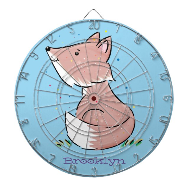 Cute baby fox cartoon illustration dart board (Front)