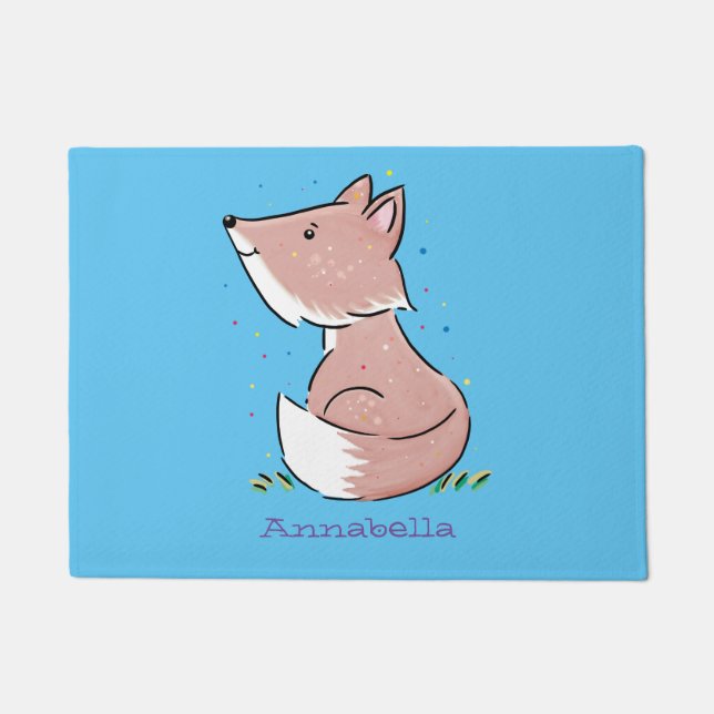 Cute baby fox cartoon illustration doormat (Front)