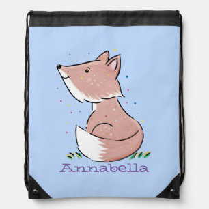 Cute baby fox cartoon illustration drawstring bag