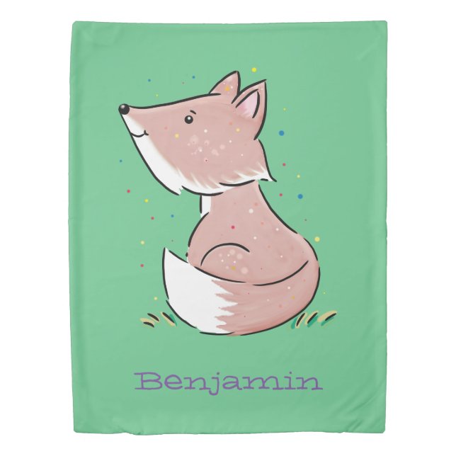 Cute baby fox cartoon illustration duvet cover (Front)