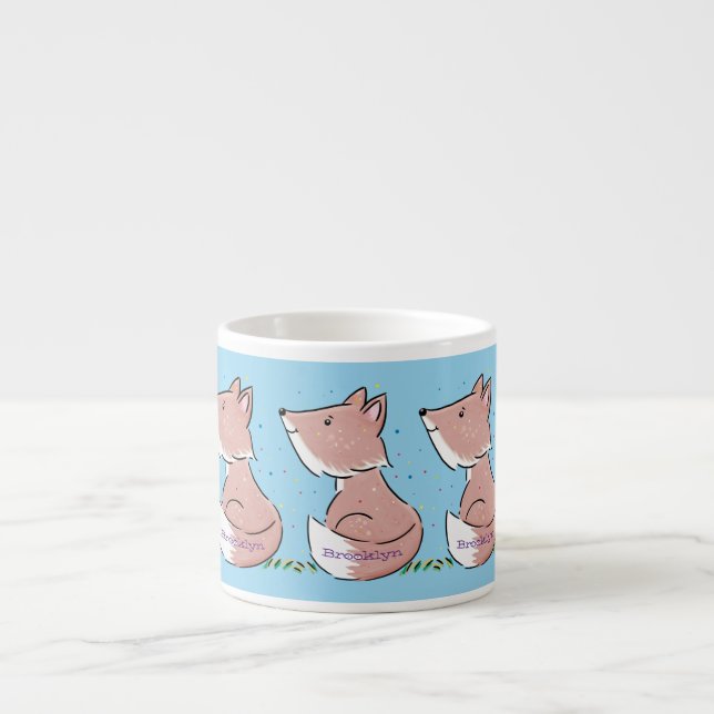 Cute baby fox cartoon illustration espresso cup (Front)