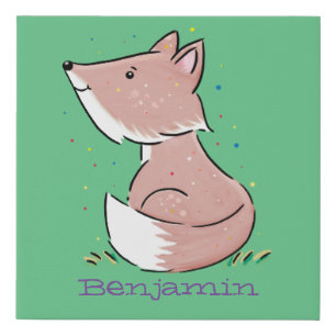 Cute baby fox cartoon illustration faux canvas print