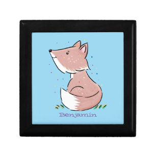 Cute baby fox cartoon illustration gift box