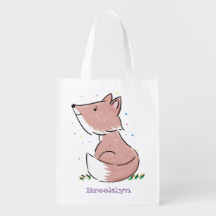 Cute baby fox cartoon illustration grocery bag