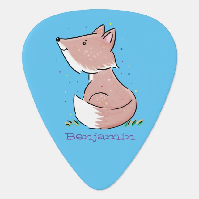 Cute baby fox cartoon illustration  guitar pick (Front)