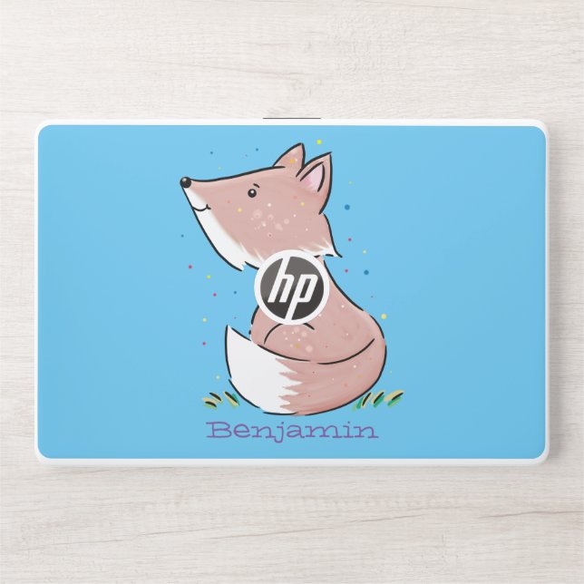 Cute baby fox cartoon illustration HP laptop skin (Front)