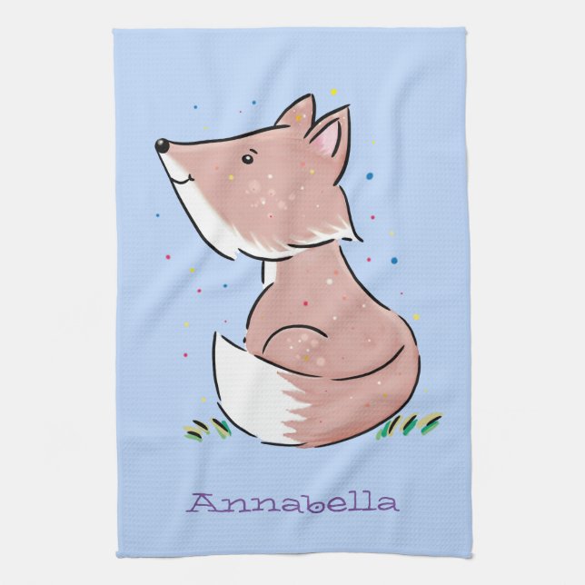 Cute baby fox cartoon illustration kitchen towel (Vertical)