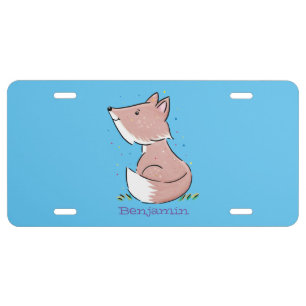 Cute baby fox cartoon illustration license plate