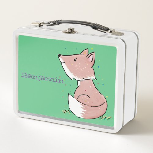 Cute baby fox cartoon illustration metal lunch box