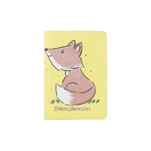 Cute baby fox cartoon illustration passport holder