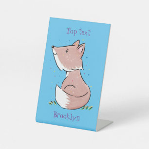 Cute baby fox cartoon illustration pedestal sign