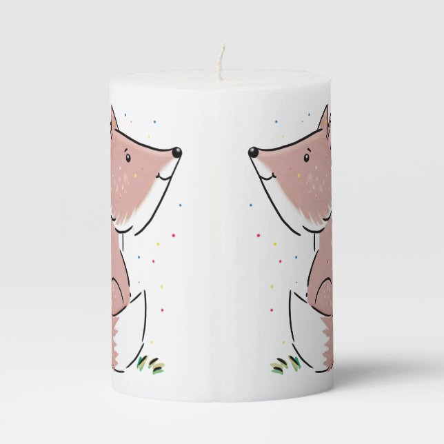 Cute baby fox cartoon illustration pillar candle (Back)