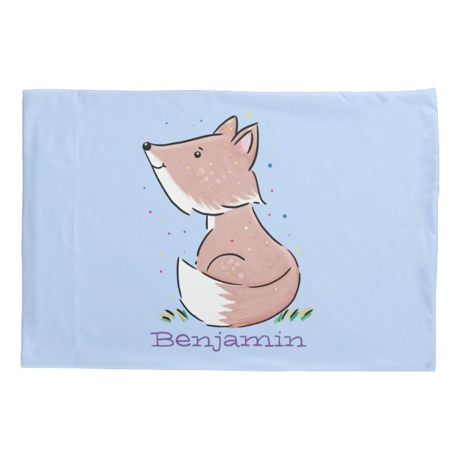 Cute baby fox cartoon illustration pillow case (Back)
