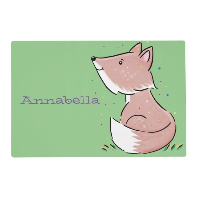 Cute baby fox cartoon illustration placemat (Front)