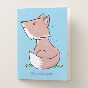 Cute baby fox cartoon illustration pocket folder