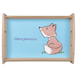 Cute baby fox cartoon illustration serving tray
