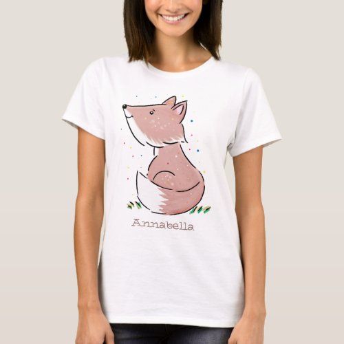 Cute baby fox cartoon illustration T_Shirt