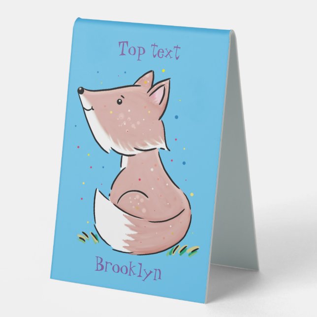 Cute baby fox cartoon illustration table tent (Front)