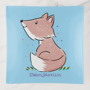 Cute baby fox cartoon illustration trinket tray
