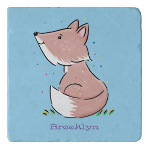Cute baby fox cartoon illustration trivet