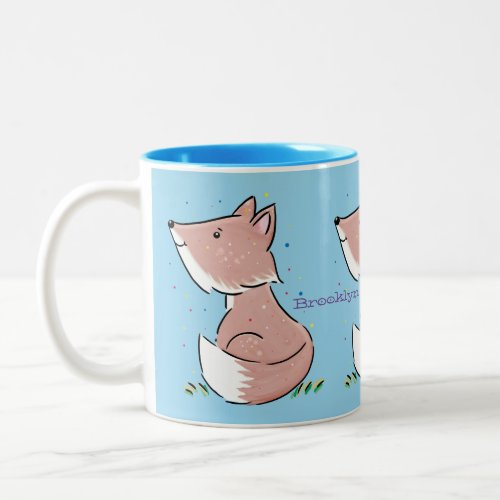 Cute baby fox cartoon illustration Two_Tone coffee mug